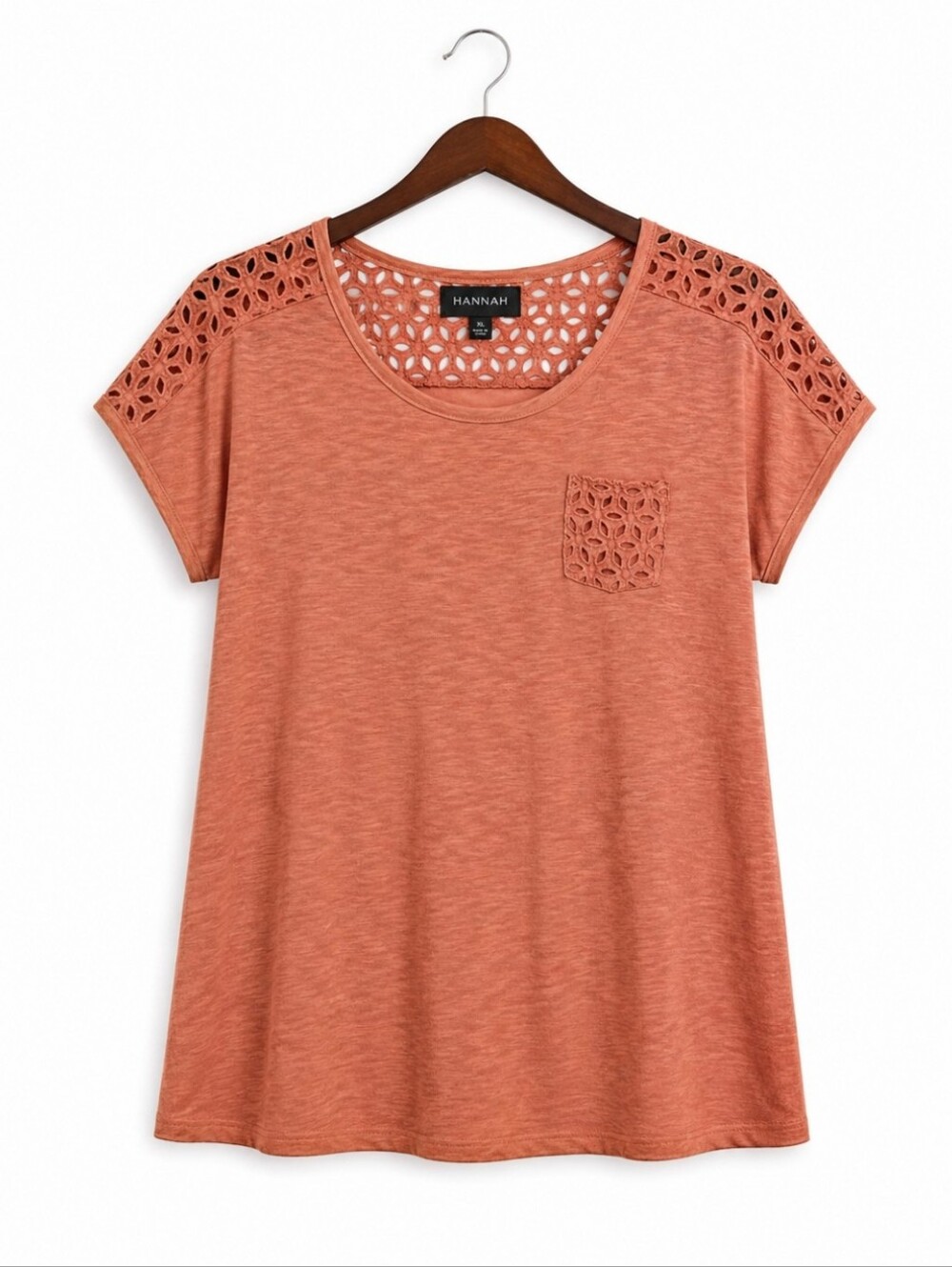 Hannah Coral Lacey Open Weave Womens Top Size XL
